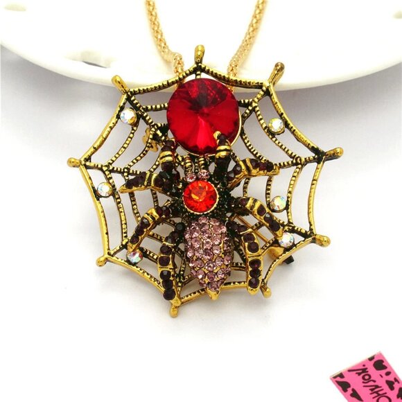 Betsey Johnson spider in web necklace NEW - Picture 1 of 4